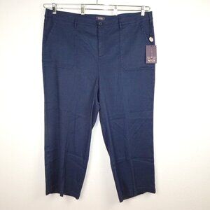 NYDJ Wide Leg Pants Women's Plus Size 20W Blue Linen Blend Cropped Cargo
